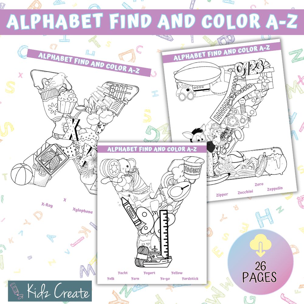 Alphabet find and color a to z â kidz create