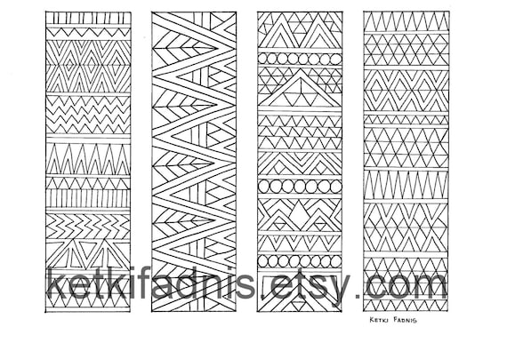 Coloring bookmarks aztec print bookmarks coloring page instant pdf download digital download hand drawn diy coloring page