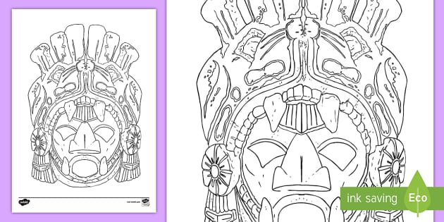 Aztec mask coloring page teacher