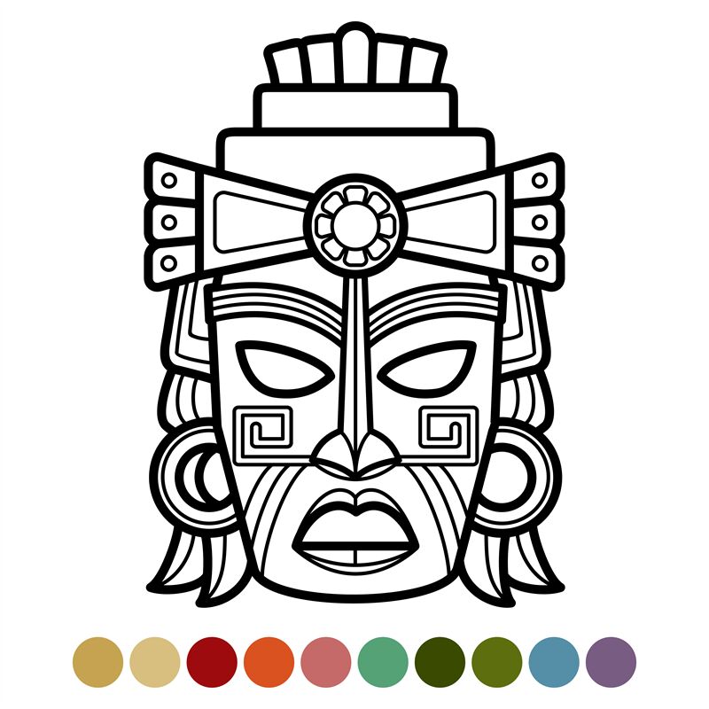 Mexican african aztec mask coloring page by microvector