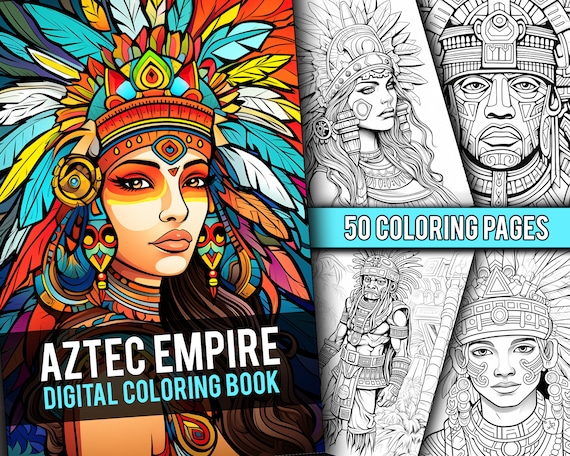 Aztec empire coloring book page mexico culture coloring pages for adults children instant download printable pdf instant download