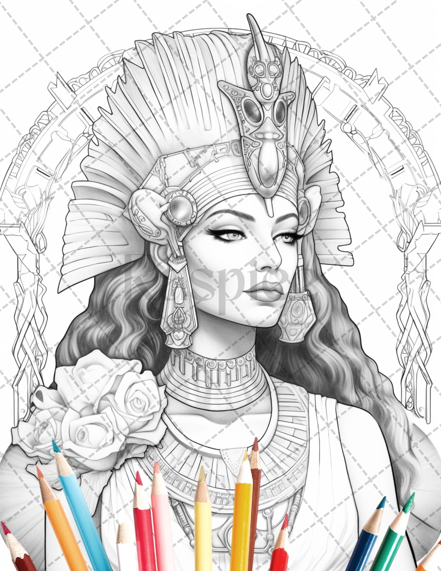 Ancient egyptian queens coloring book printable for adults graysca â coloring