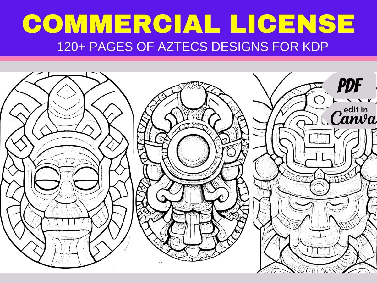 Aztecs coloring pages with ercial license or private use digital download coloring bundle kdp