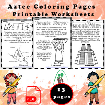 Printable aztec coloring pages for kids by super kidspro tpt