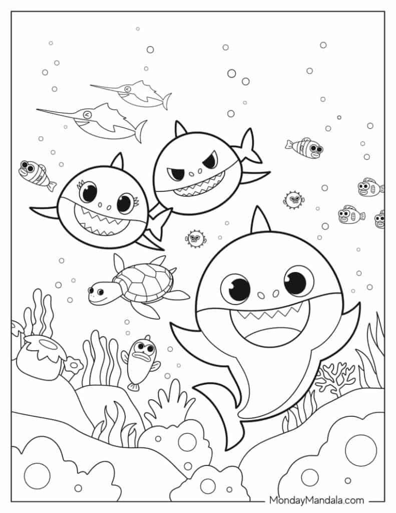 Baby shark coloring pages free pdf printables