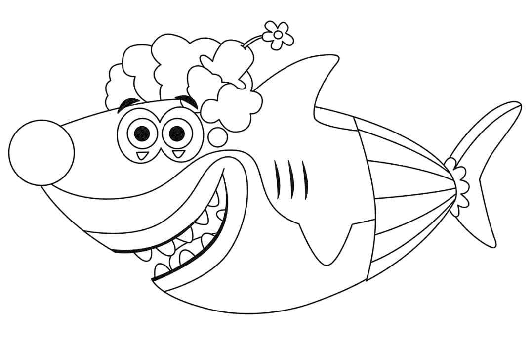 Clown shark from baby shark coloring page