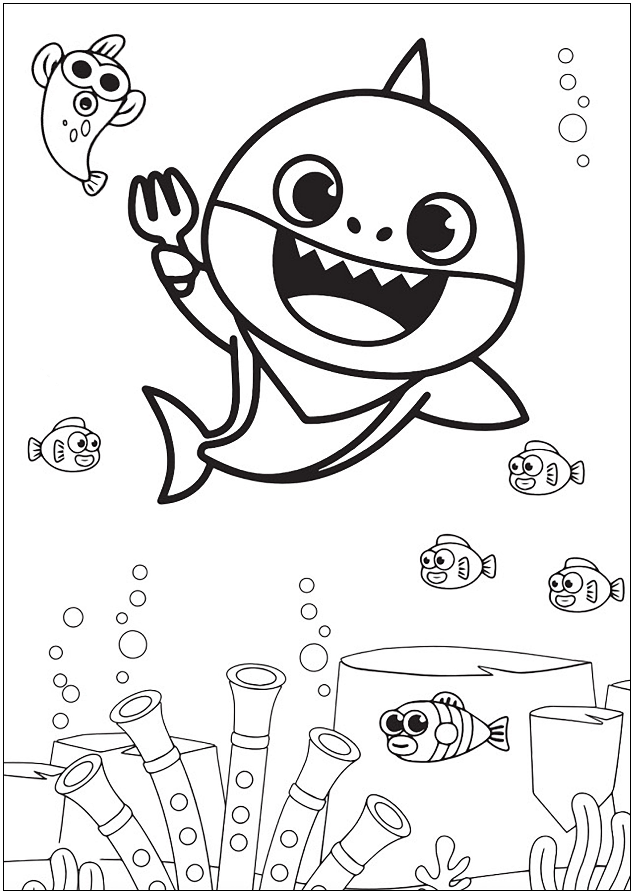 Baby shark with seabed fish and coral