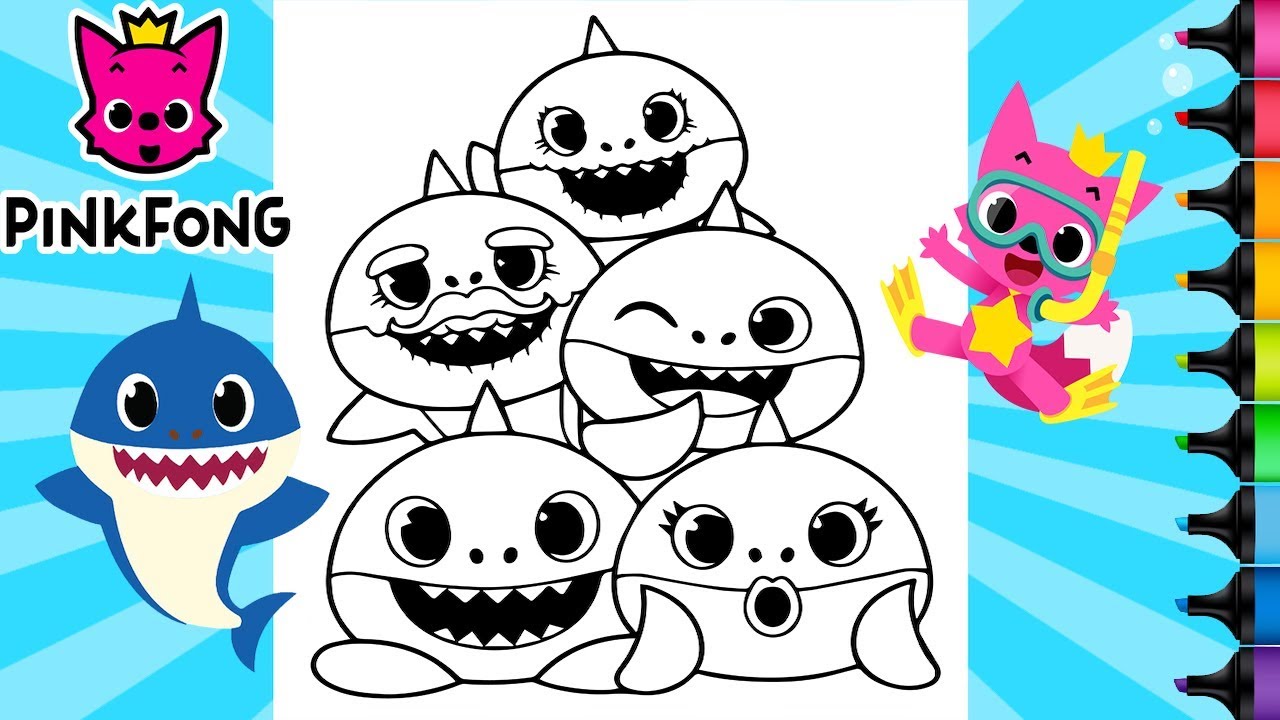 Baby shark coloring book pages shark faily pink fong rainbow splash
