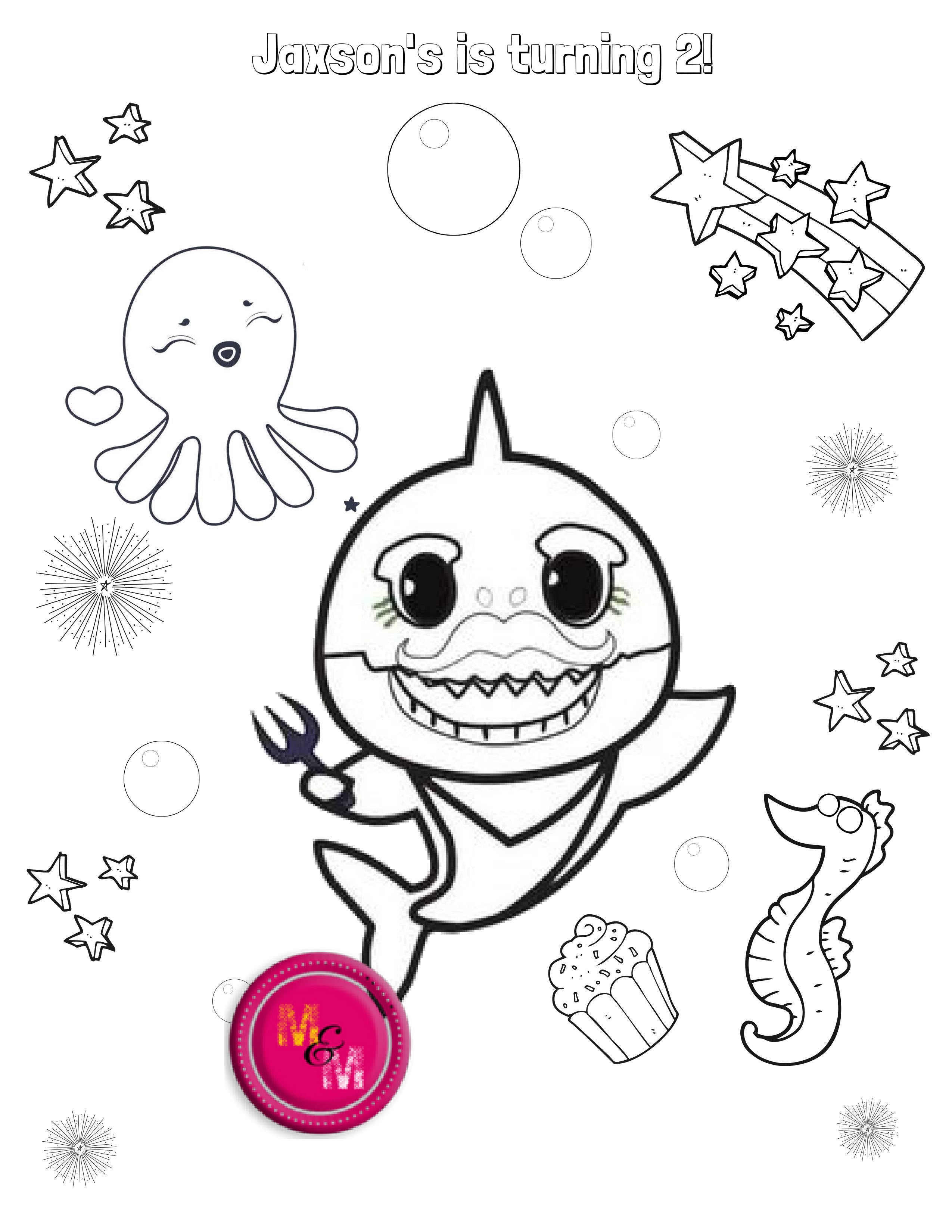 Editable shark party birthday party coloring pages shark party activi â mugmouse designs