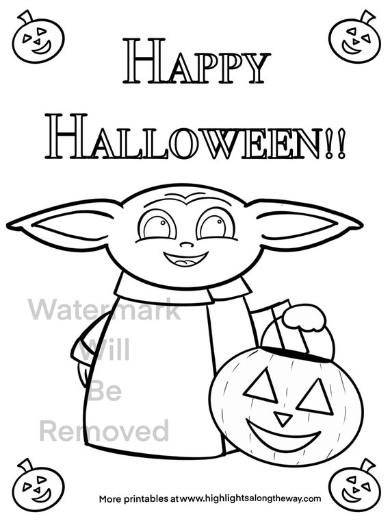 Halloween trick or treat fall festival baby yoda coloring sheet instant download printable homeschool teacher star wars day curriculum