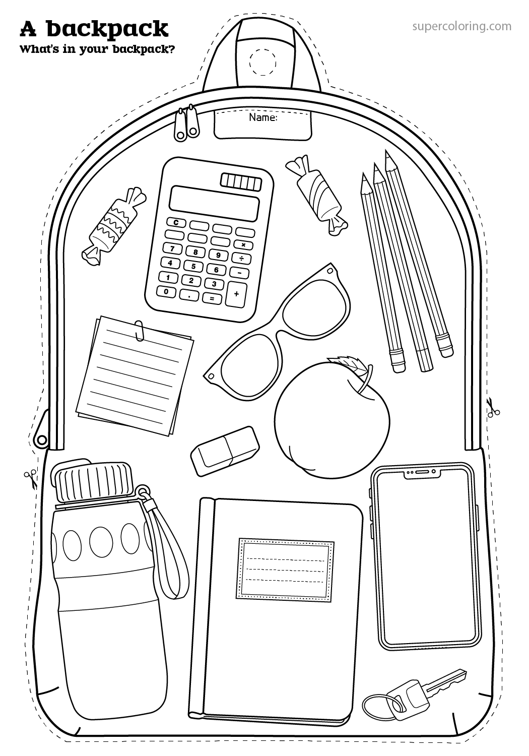 Whats inside my school backpack for coloring activity free printable papercraft templates