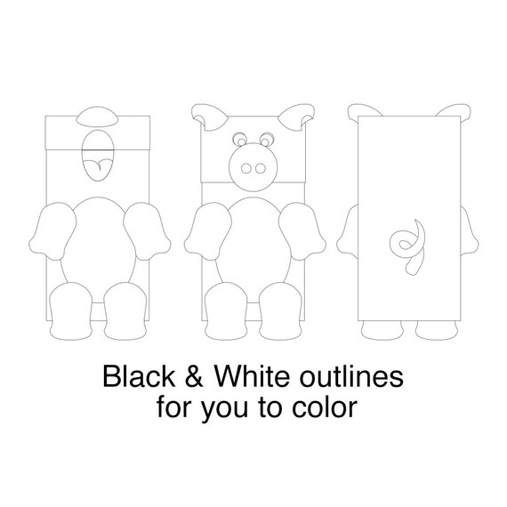 Pig paper bag puppet blank coloring version downloadable pdf kids craft