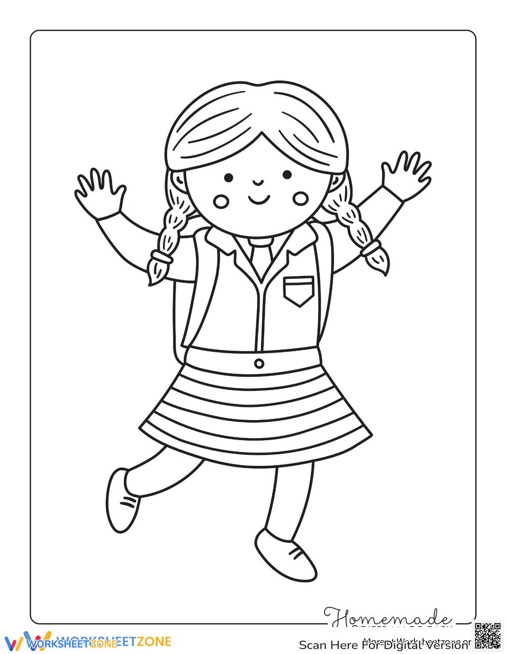 Back to school coloring page girl with backpack worksheet