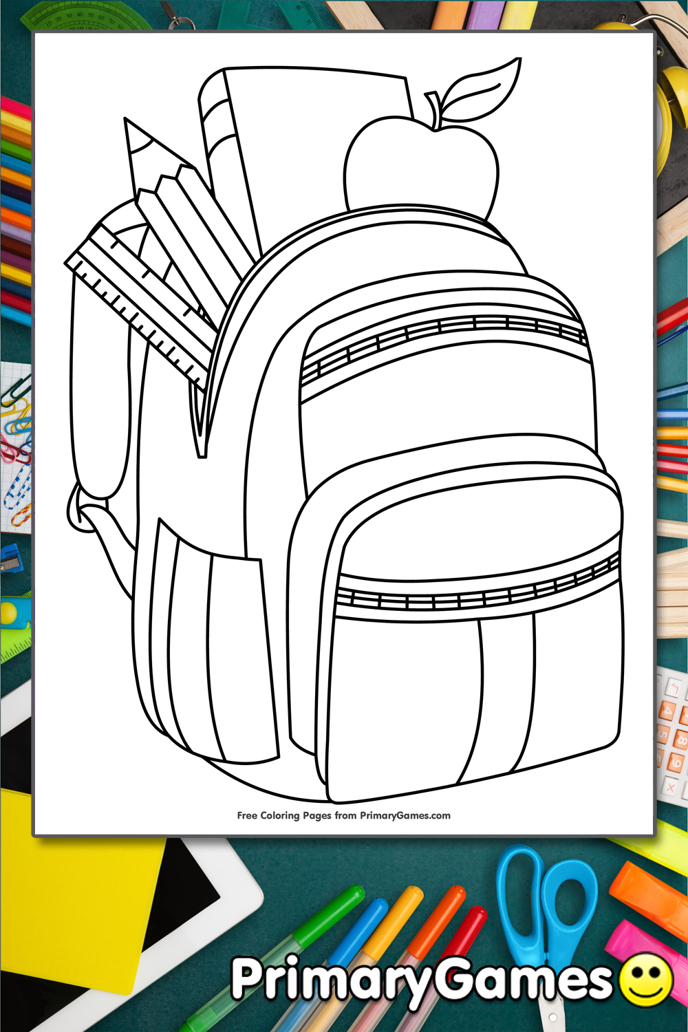 Backpack with school supplies coloring page â free printable pdf from