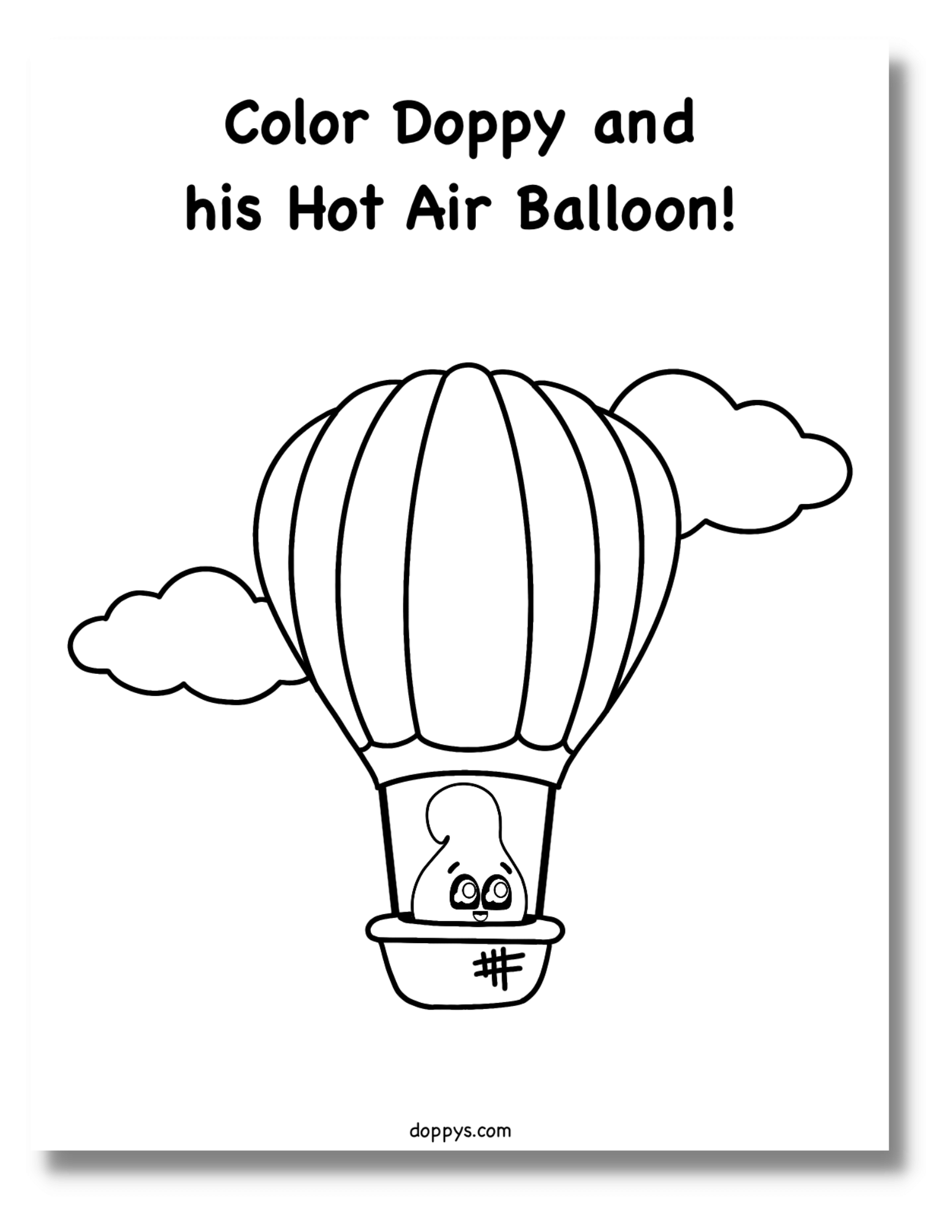 Coloring page for kids doppy and hot air balloon â