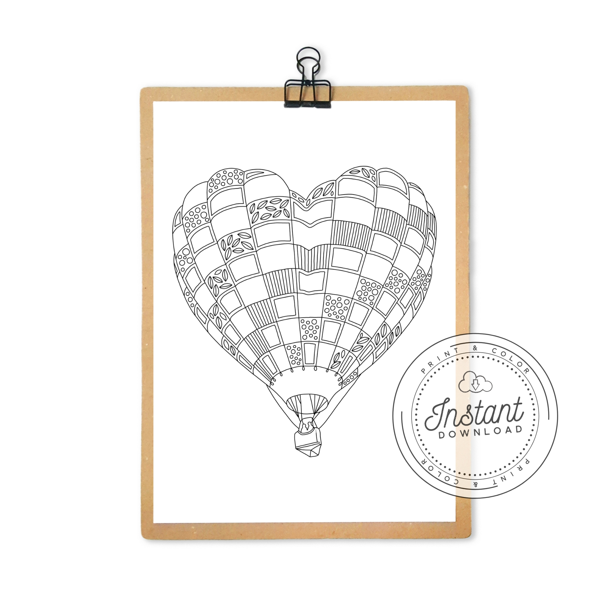 Printable heart hot air balloon coloring page