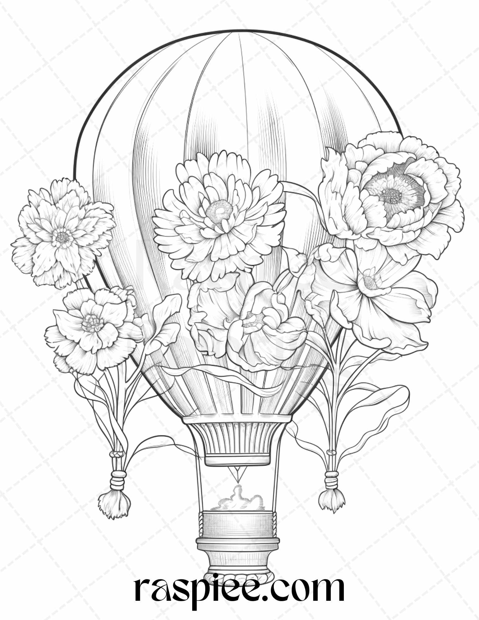 Flower hot air balloons grayscale coloring pages printable for adul â coloring