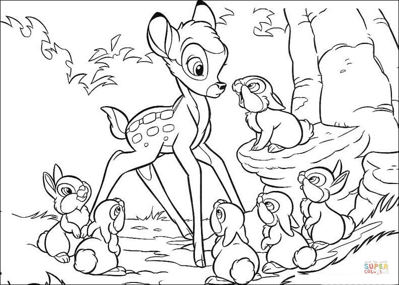 Bambi and the rabbit coloring page free printable coloring pages