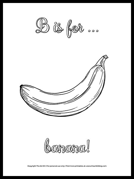 B is for banana free coloring page â the art kit