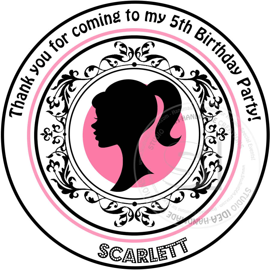 Custom printable fancy girl silhouette barbie inspired thank you birth â cool croc art studio idea