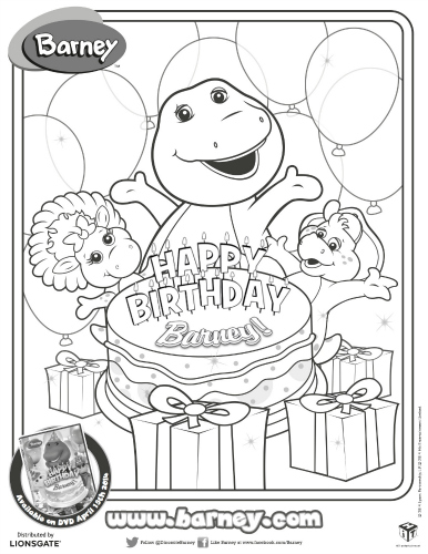 Happy birthday barney printable coloring page