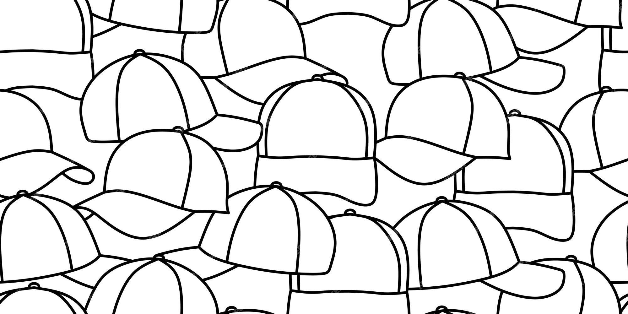 Premium vector black white pile baseball hat seamless pattern