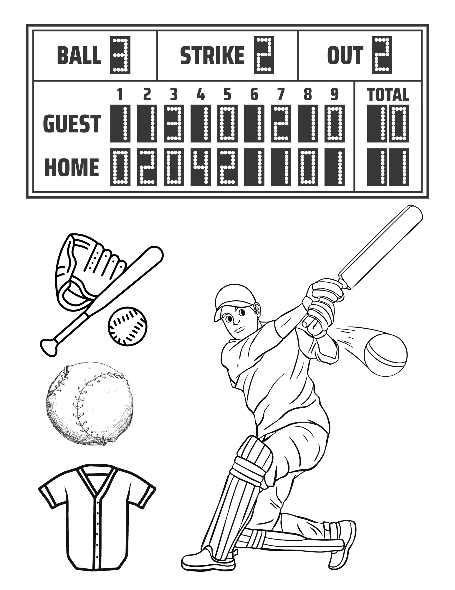 Free baseball coloring pages for kids and adults