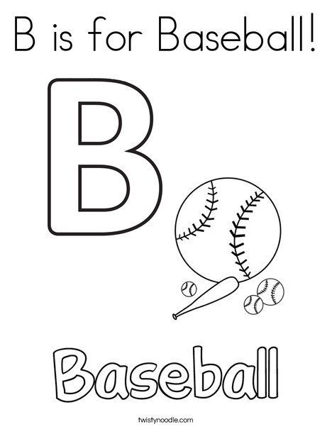 B is for baseball coloring page