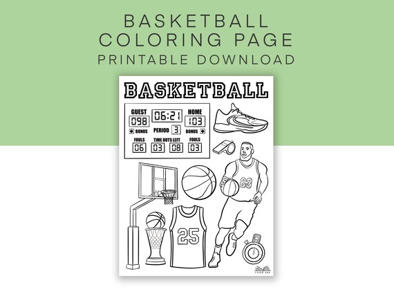 Basketball printable coloring page sports activity sheet kids basketball worksheet download aesthetic coloring sheet