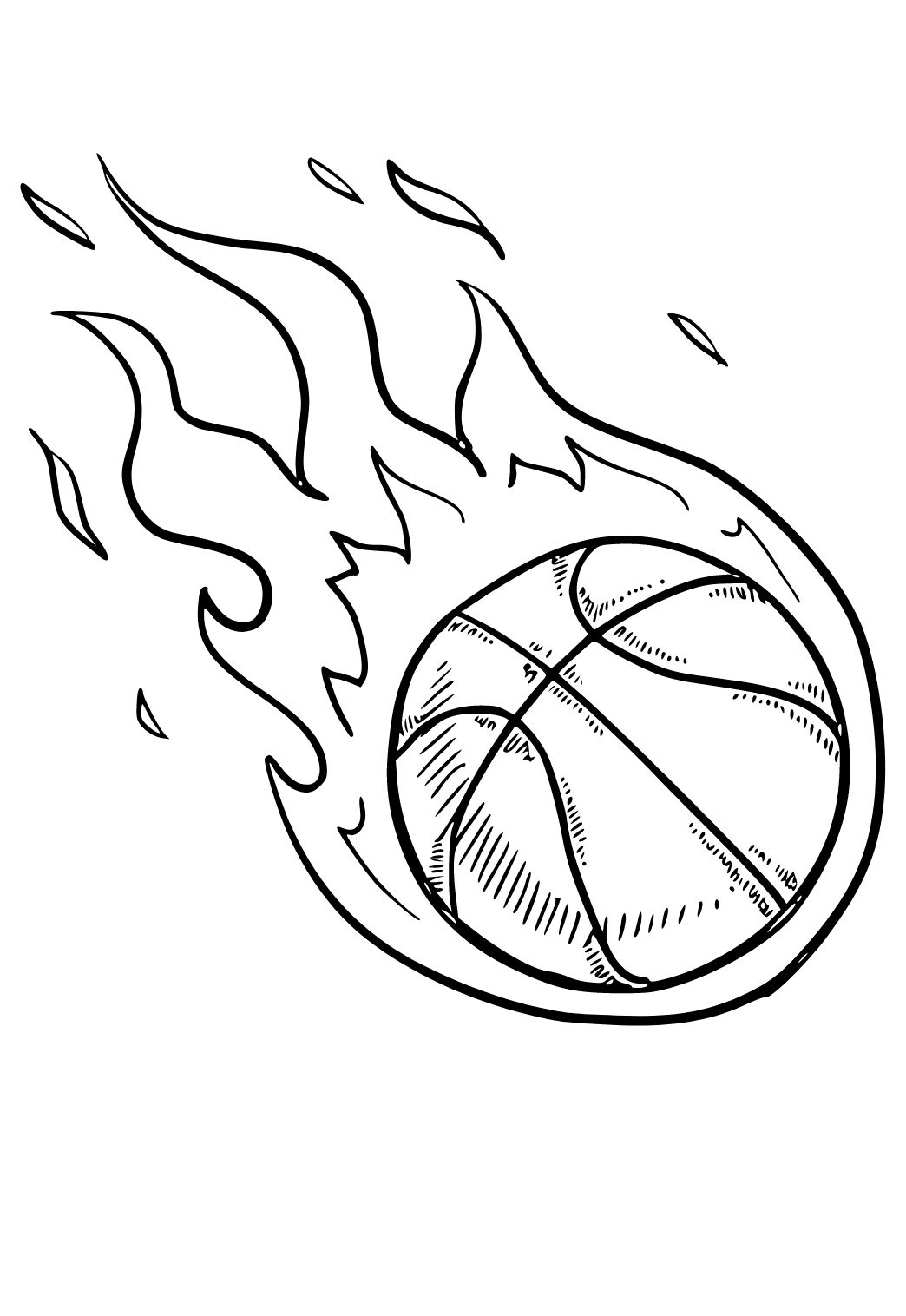 Free printable basketball flame coloring page for adults and kids