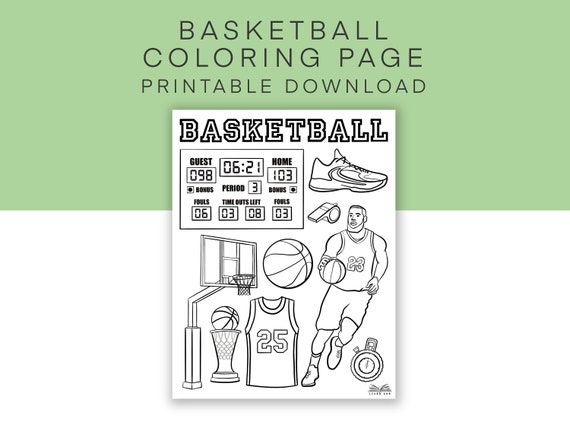 Basketball printable coloring page sports activity sheet kids basketball worksheet download aesthetic coloring sheet