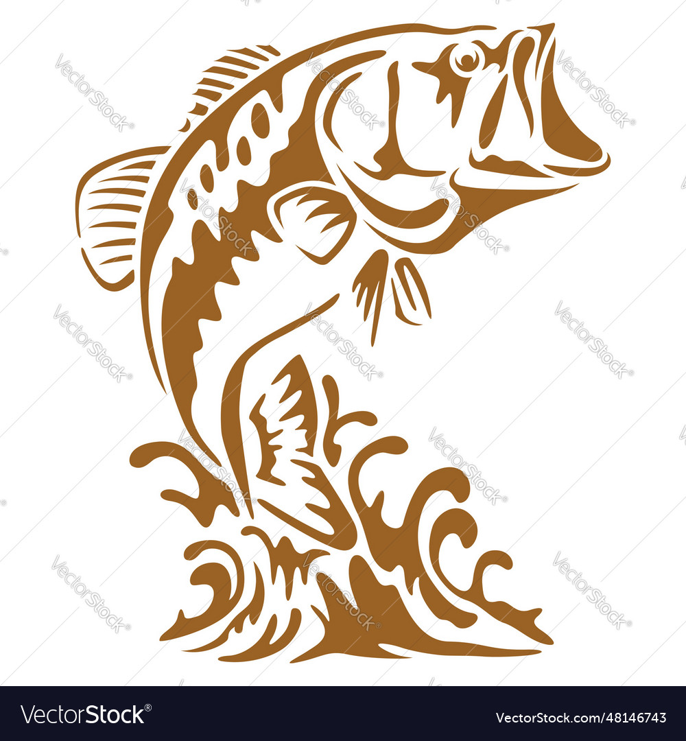 Bass fish jumping printable stencil art royalty free vector
