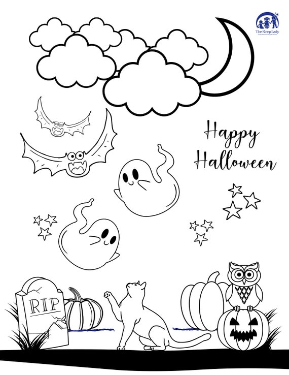 Halloween pumpkins ghosts bats candy coloring page printable coloring sheet kids pdf download activity