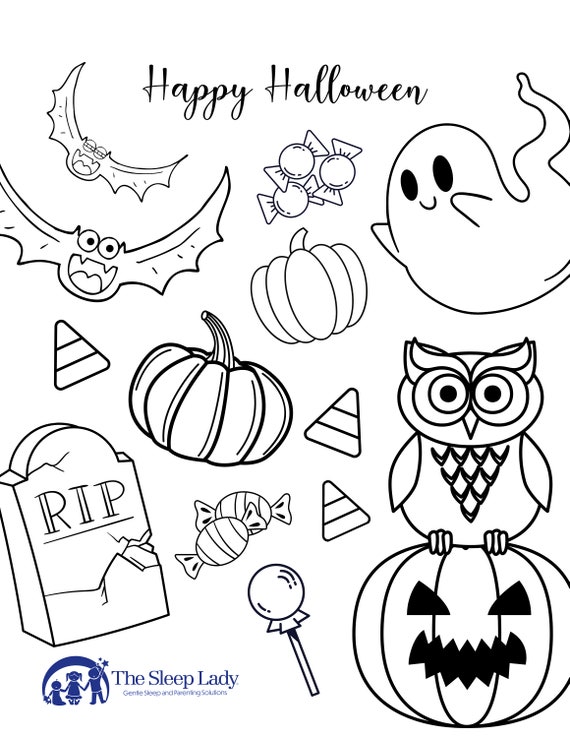 Halloween pumpkins ghosts bats candy coloring page printable coloring sheet kids pdf download activity