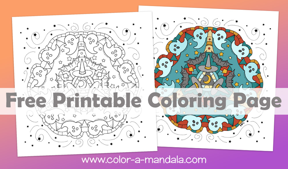 Halloween ghosts mandala coloring page m