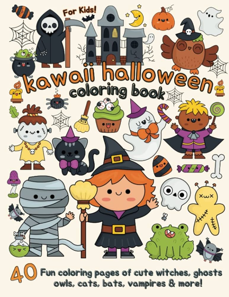 Kawaii halloween loring book fun loring pages of cute witches ghosts owls cats bats vampires and more the little kawaii shop books