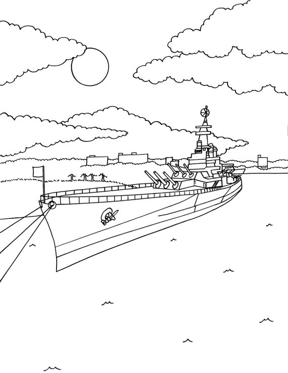 Battleship childrens coloring page battleship north carolina boat coloring page battleship coloring page digital download coloring page