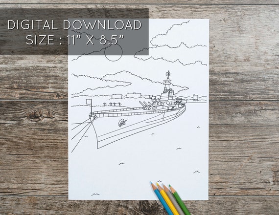 Battleship childrens coloring page battleship north carolina boat coloring page battleship coloring page digital download coloring page