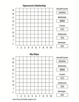 Download this battleship printable game to play with your friends free printable battleship game battleship gâ battleship game printable board games dots game
