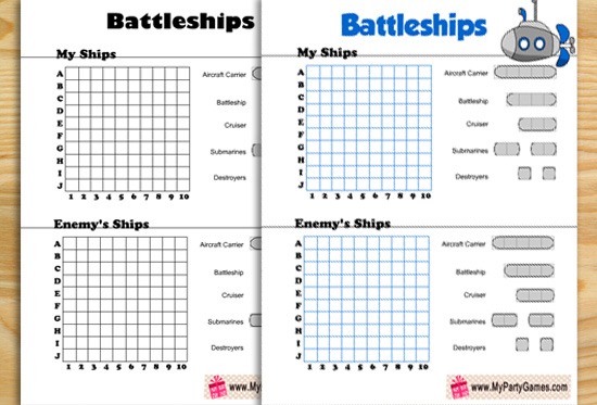 Free printable battleships game for kids