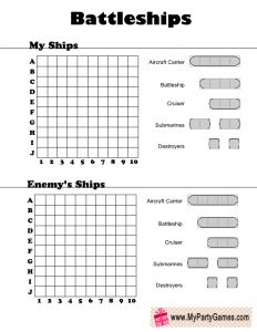 Free printable battleships game in black and white battleship game pen and paper games free games for kids