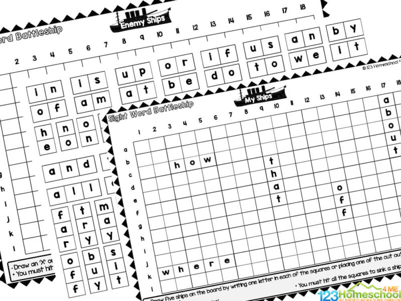 Free printable sight words battleship game