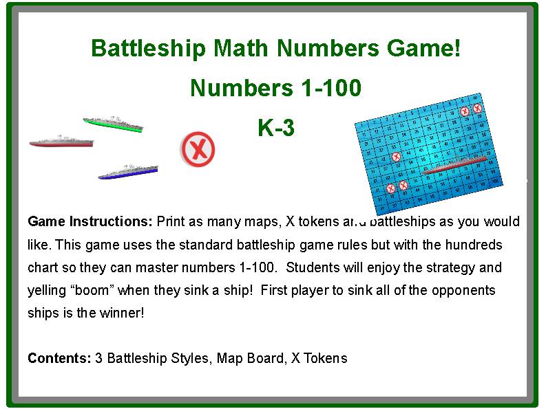 Battleship printable math game