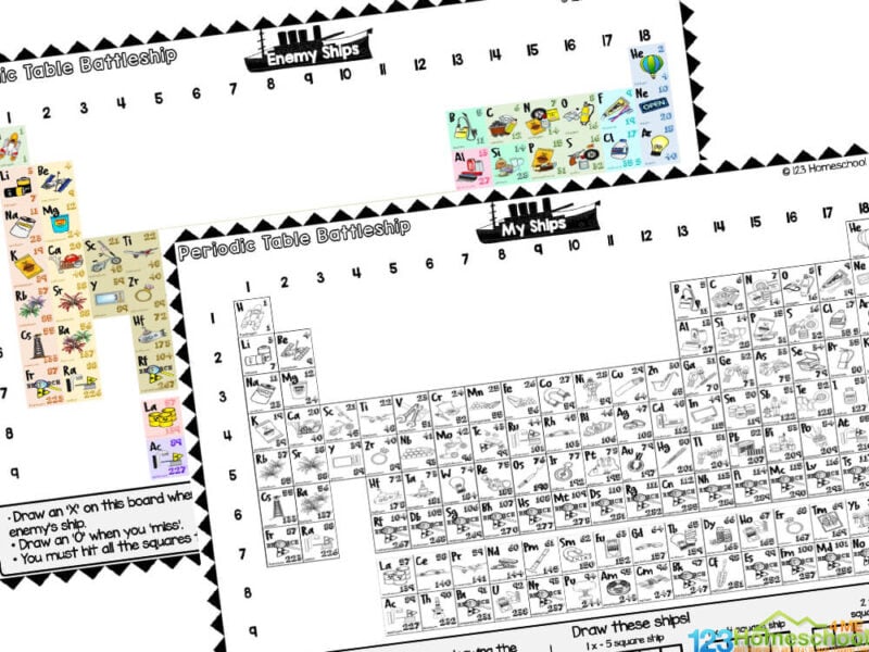 Free printable periodic table science battleship game for students