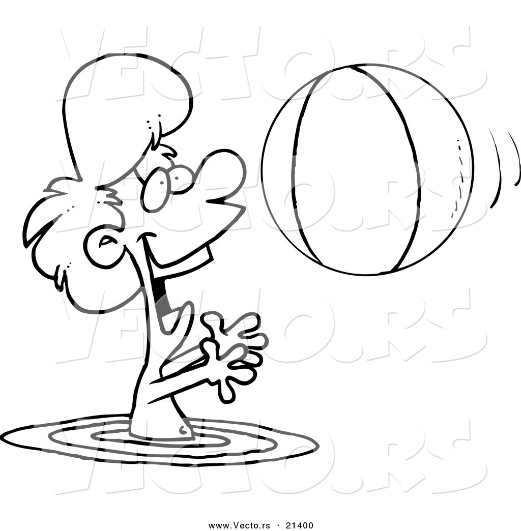 R of a cartoon boy playing with a beach ball in the water