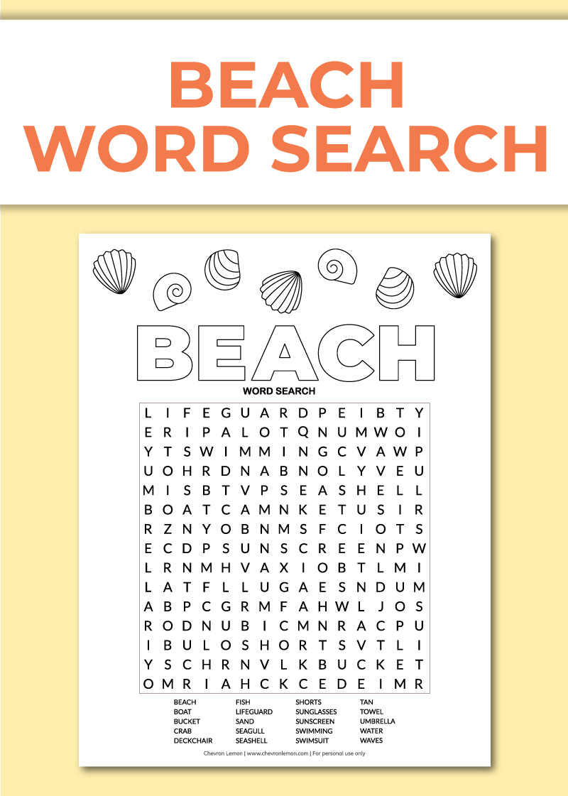Printable beach word search