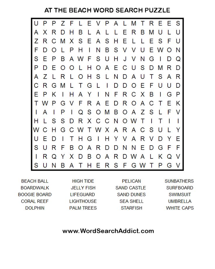 At the beach printable word search puzzle word search puzzles printables word search printables word search puzzle