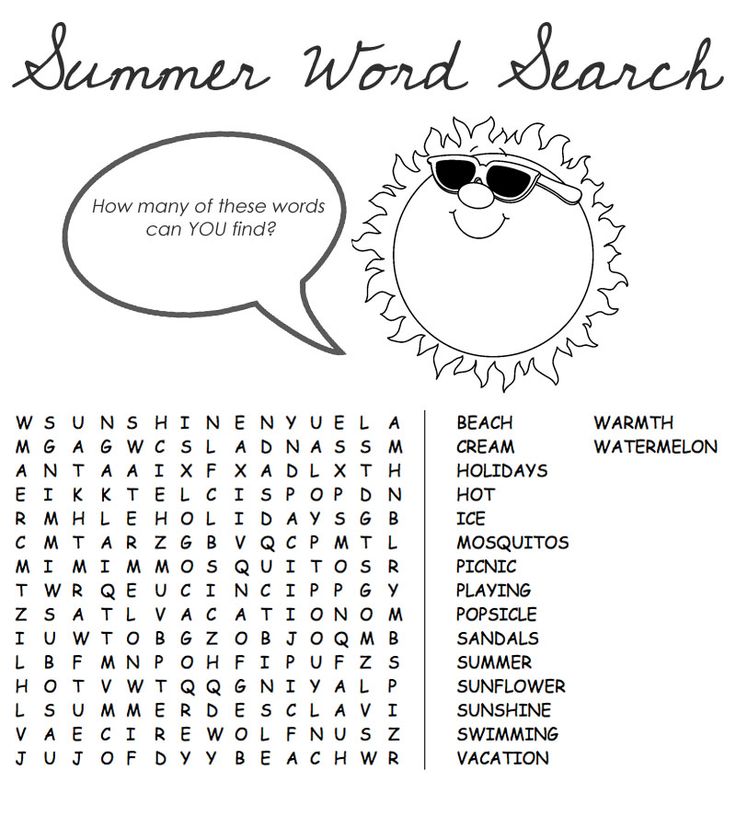 Summer word search puzzles