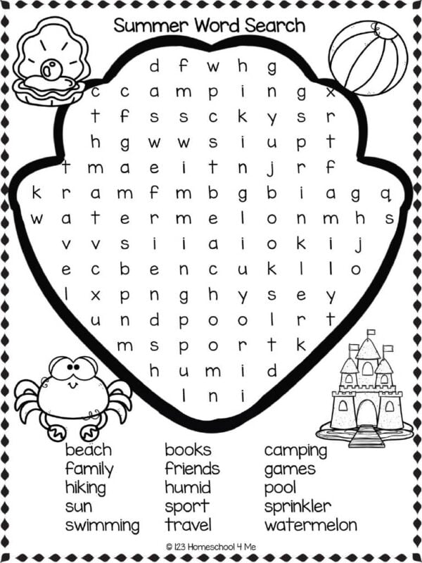 Free printable summer word searches for kids
