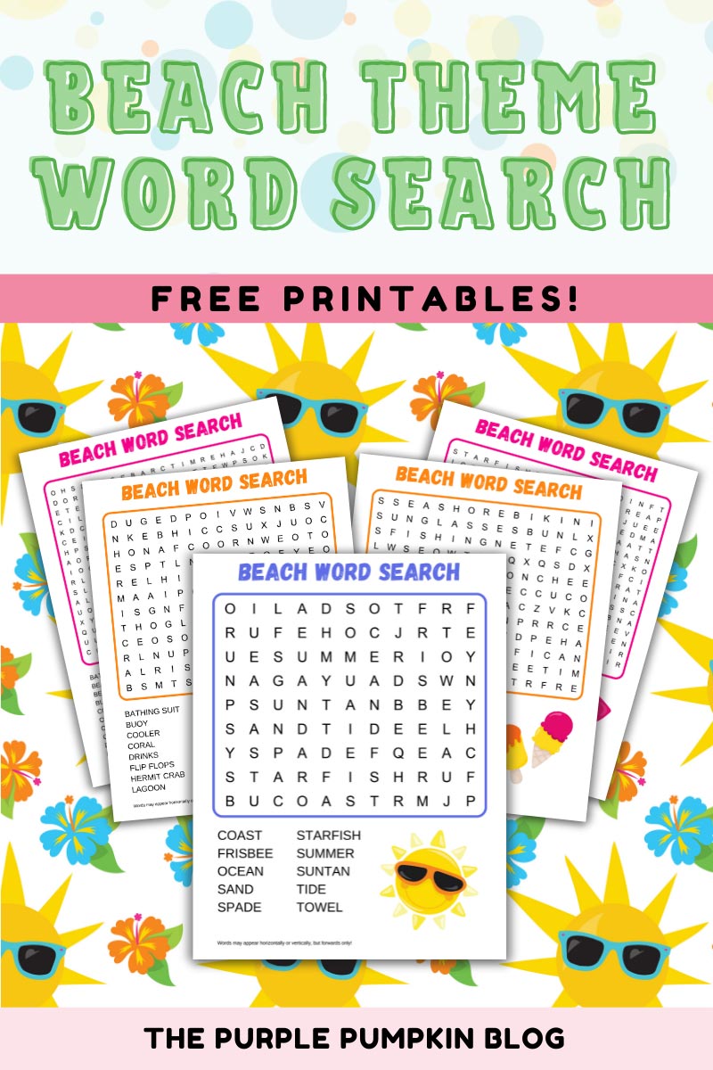 Free printable summer beach word search fun word puzzle for kids